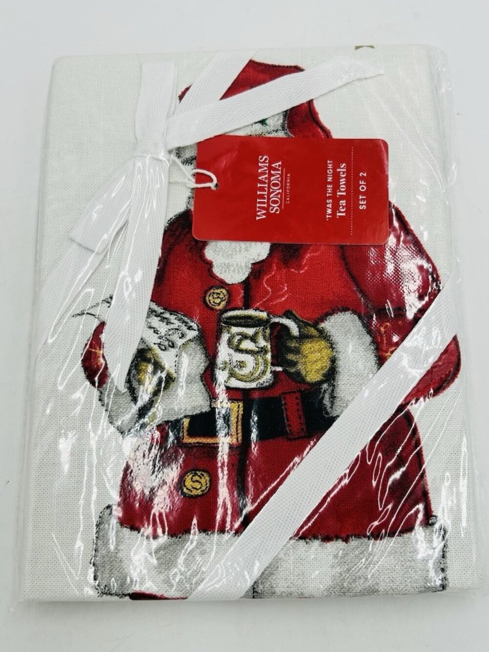 Williams Sonoma Twas the Night Tea Towels Set of 2 Christmas Santa NEW